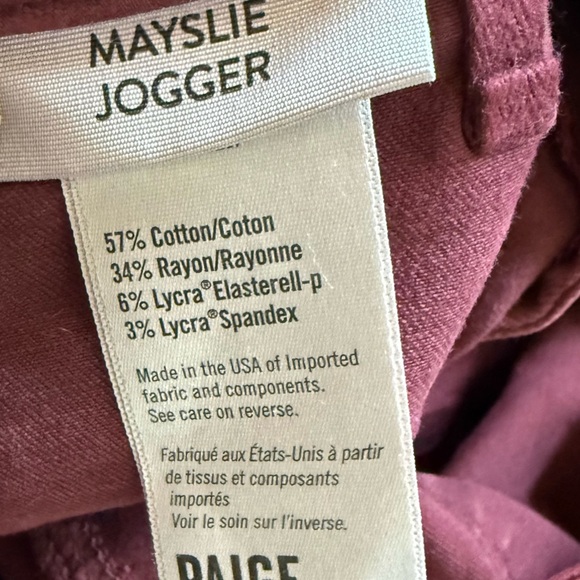 PAIGE Mayslie Jogger Pants Burgundy Spice Denim Casual Women’s Size 28 - Picture 13 of 13
